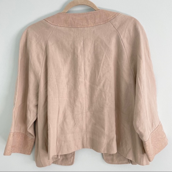 100% Linen Straight Open Jacket with Gold Trim - Picture 6 of 6